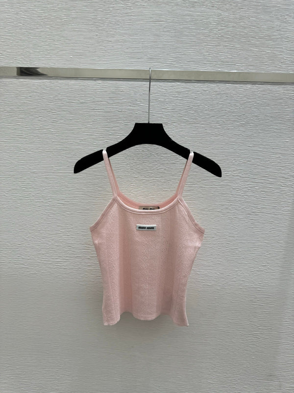 Miumiu 2026 Knitted Camisole White and Pink Tencel Cotton 136085