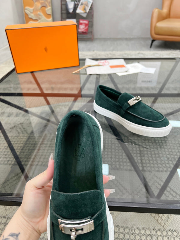 HM Men's Loafers Green Suede 621425
