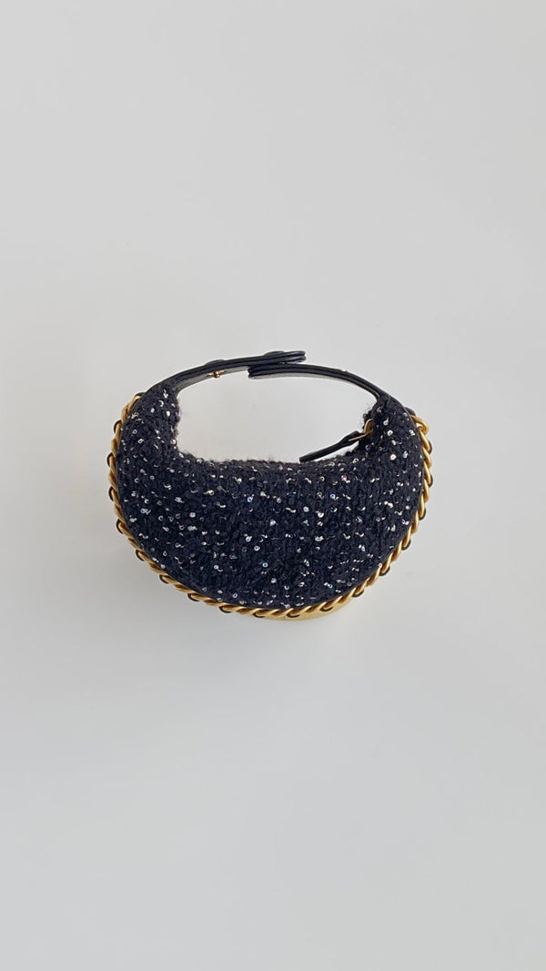 CC Mini Crescent Carry-on Bag 13 Dark Blue Wool Tweed