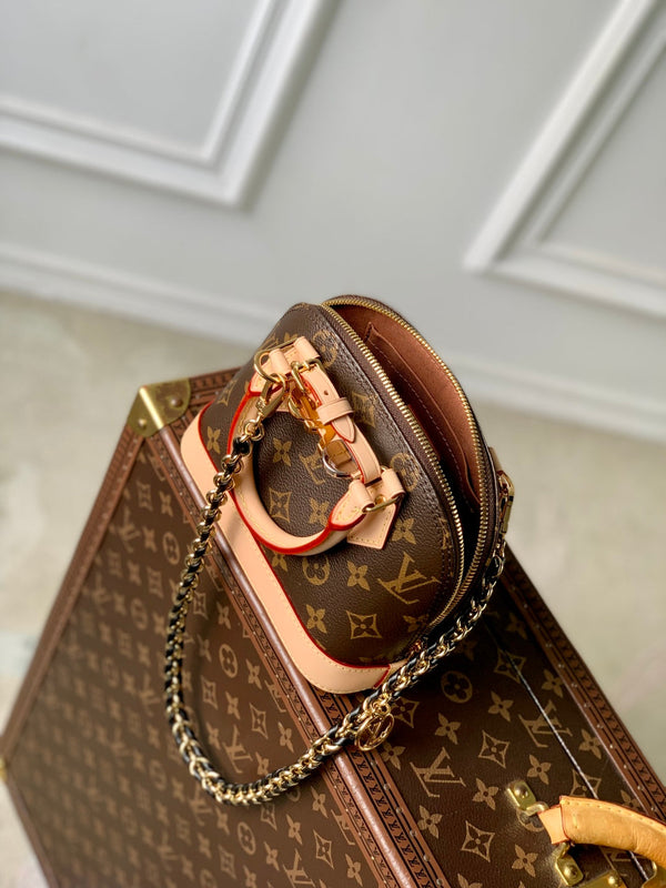 LV Alma Monogram Bag 19.5cm Brown Beige Leather Canvas 337560