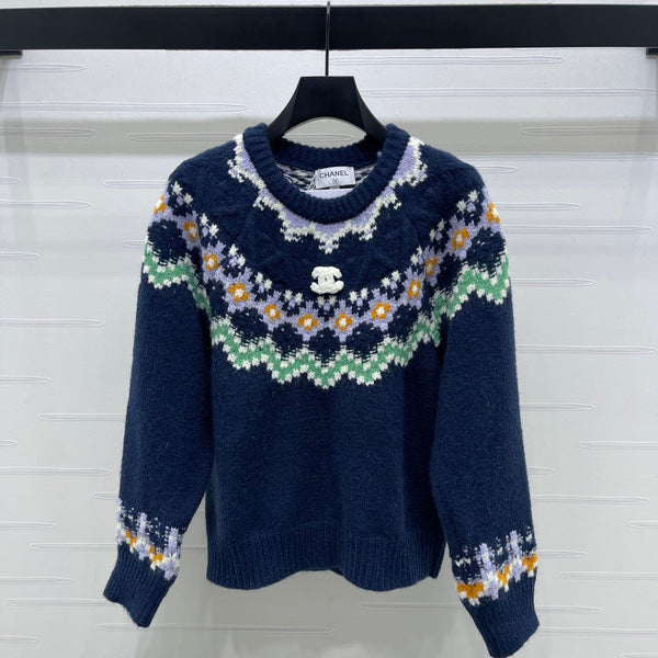 Chanel 2025 Sweater Dark Blue Mix Colors Wool Nylon 319616