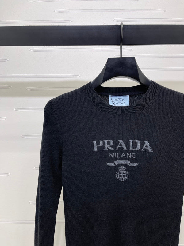 Prada Logo-Intarsia Wool Jumper Black Wool 351034
