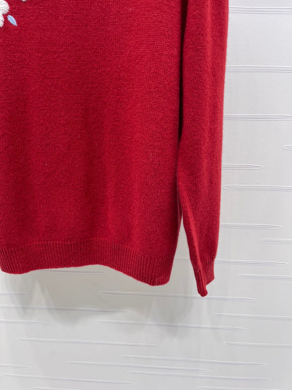 Chanel Floral Patterns Red Sweater Embroidered 340997