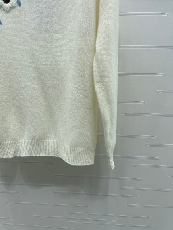 Chanel Floral Patterns White Cream Sweater Embroidered 340996