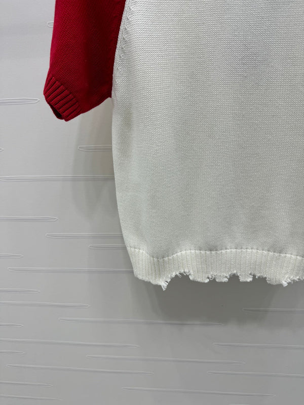 CC Short Sleeve Knitted Sweater White Red Cashmere Wool 351023