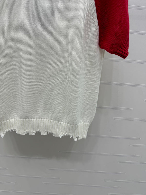 CC Short Sleeve Knitted Sweater White Red Cashmere Wool 351023