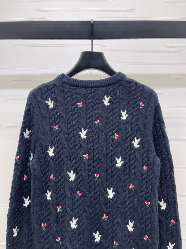 CD SS26 Dioramour Embroidered Cable-Knit Sweater Navy Blue Cashmere 351078
