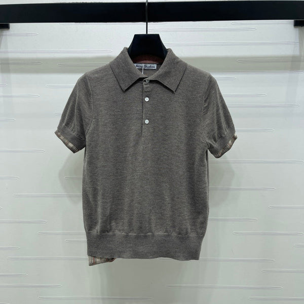 Miu Half-Open Short-Sleeve Shirt Grey Knit 343425
