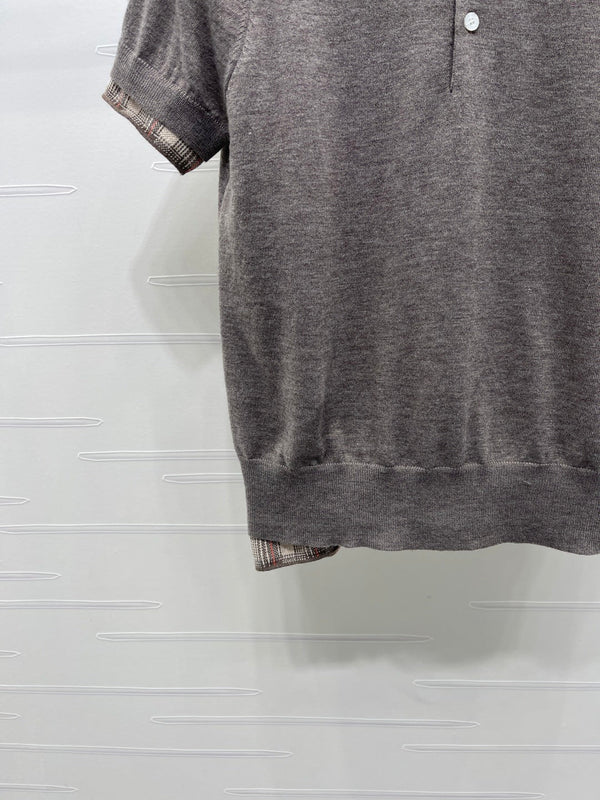 Miu Half-Open Short-Sleeve Shirt Grey Knit 343425
