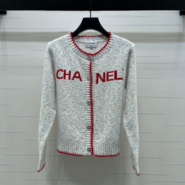 CC 26s Color-Blocked Woven Crew Neck Cardigan Grey Red 344112