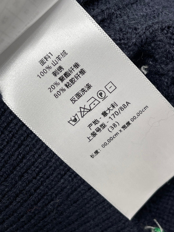 CD SS26 Embroidered Knit Polo Shirt Bird Rose Navy Blue Cashmere 351083