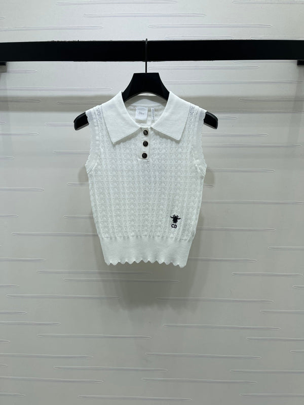 CD Collared Knit Vest White Wool Acrylic Nylon Polyester 397479