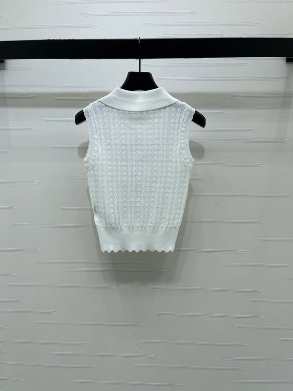 CD Collared Knit Vest White Wool Acrylic Nylon Polyester 397479