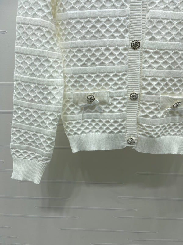 CC 2026 Ribbon Cardigan Black And White Wool 427250