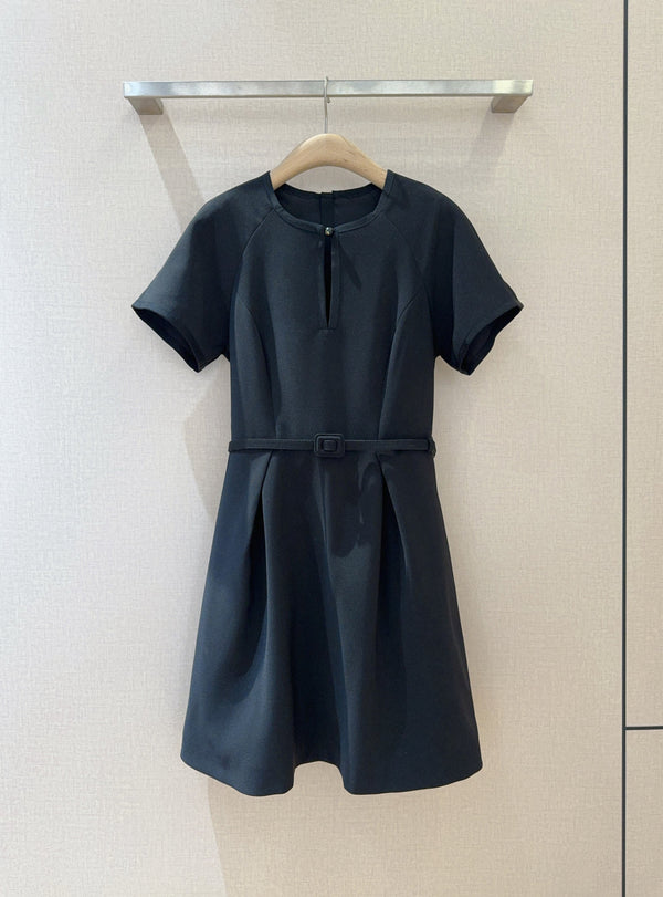 CD 25 Round Neck Raglan Sleeve Dress Black Polyester