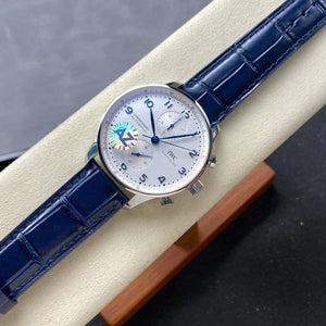 IWC Portuguese 41mm White Dial Steel Case Navy Blue Leather
