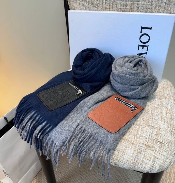 Loewe Scarf 180CM Gray Mix Camel Wool-blend Leather 969504