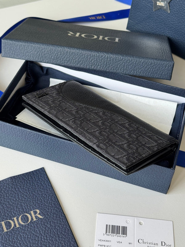 CD Saddle Long Vertical Wallet Black Cowhide & Jacquard