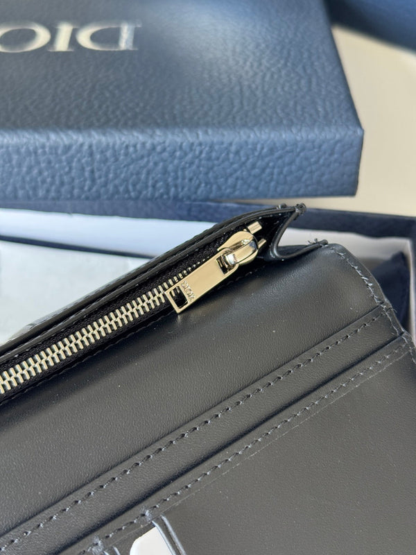 CD Long Vertical Wallet Beige Black Jacquard Cowhide