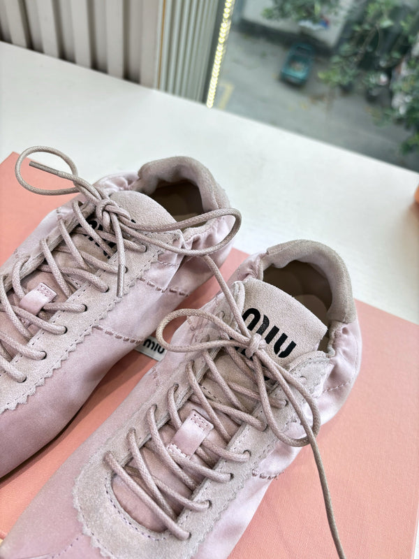 Miu Plume Sneakers Lavender Blush Satin Suede 549131