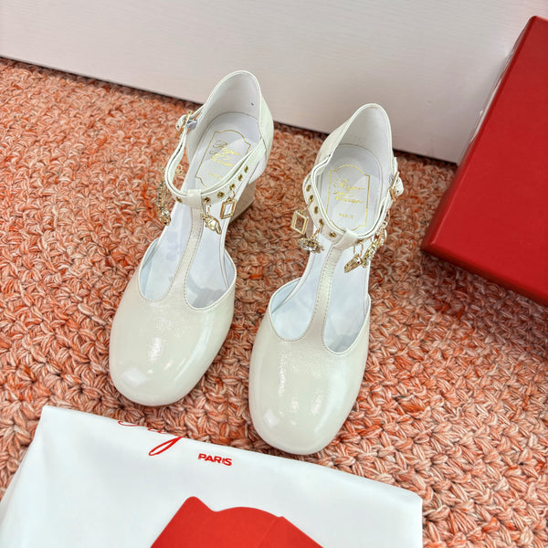 Très Vivier Mary Jane Pumps 8.5 cm White Patent Leather