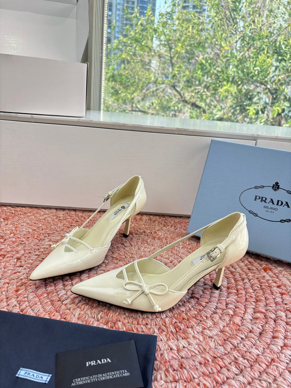 Prada G887 26s Slingback Cream Patent Leather 604188