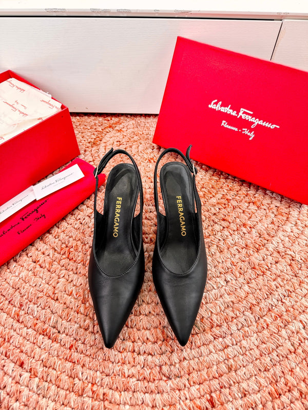 Ferragamo Salvatore Slingback Black Sheepskin 760455