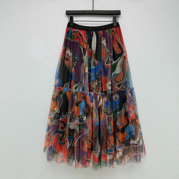 Pucci 26s Mesh Midi Skirt Orange Black Cotton Polyester 371732