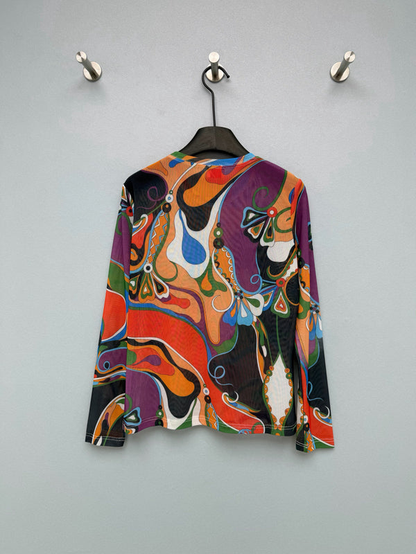 Pucci 26s Long-Sleeve T-Shirt Black Orange Cotton Polyester 371733