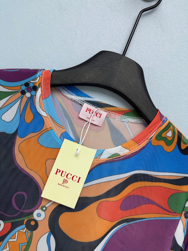 Pucci 26s Long-Sleeve T-Shirt Black Orange Cotton Polyester 371733