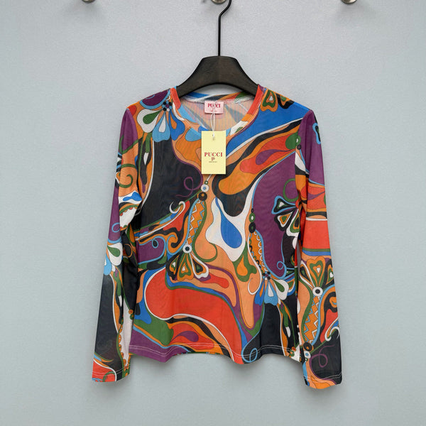 Pucci 26s Long-Sleeve T-Shirt Black Orange Cotton Polyester 371733