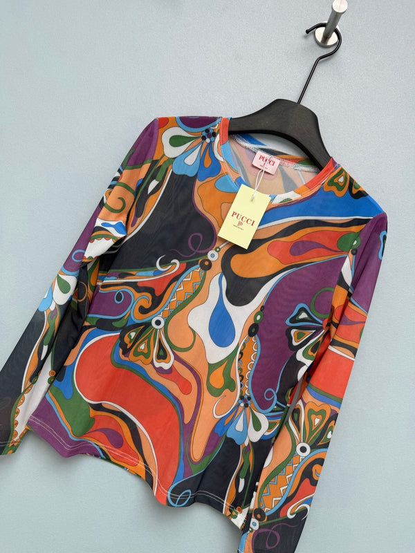Pucci 26s Long-Sleeve T-Shirt Black Orange Cotton Polyester 371733