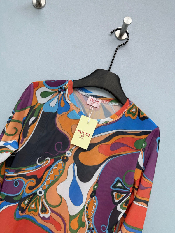 Pucci 26s Long-Sleeve T-Shirt Black Orange Cotton Polyester 371733