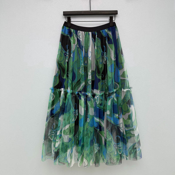 Pucci 26s Mesh Midi Skirt Green Cotton Polyester 371727