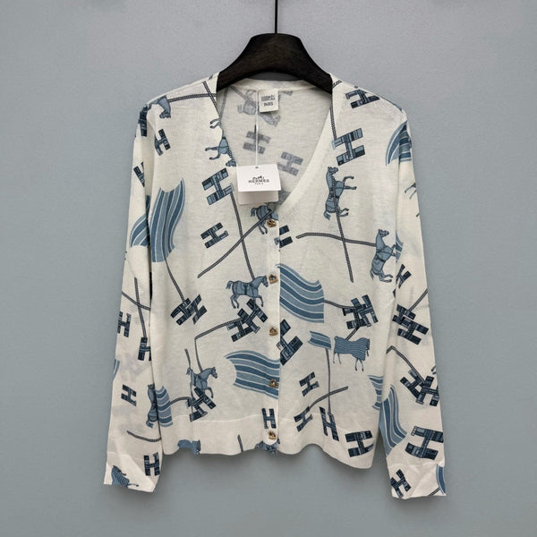HM 26s Equestrian-Style Thin Knit Cardigan Wool 425159