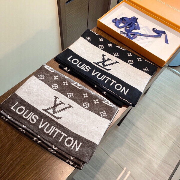 LV 25s Scarf 200cm Brown Light Gray Cashmere 973133