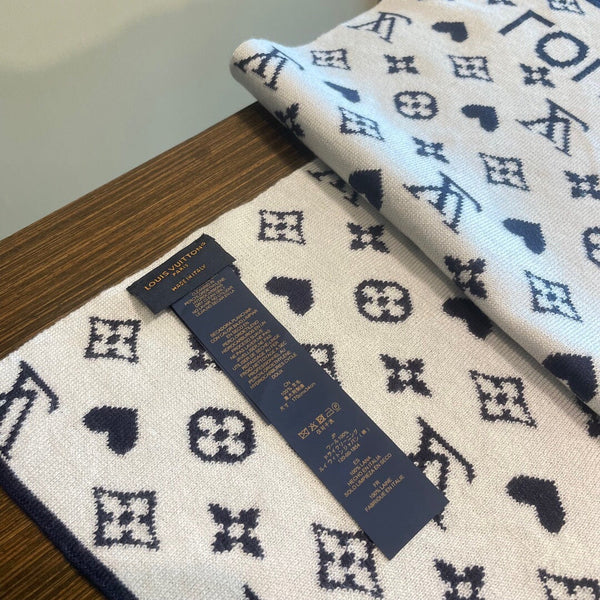 LV Latest Style Scarf 180cm Dark Blue Knitted Cashmere 973140