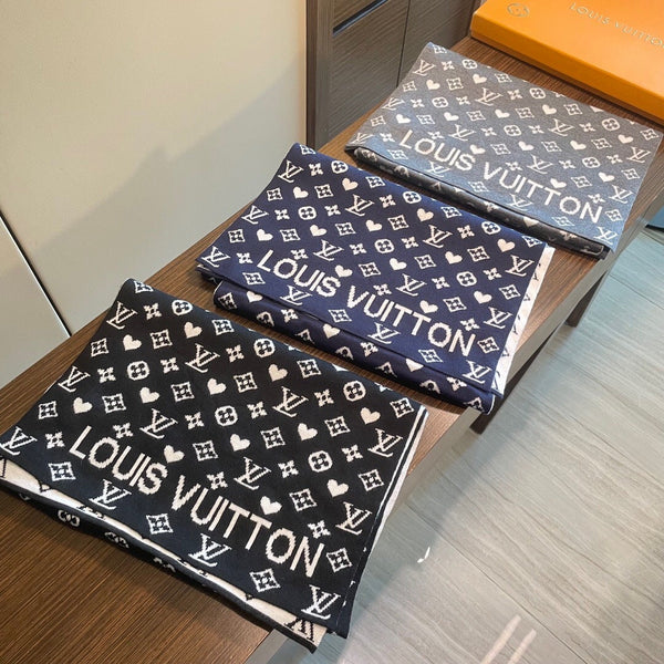 LV Latest Style Scarf 180cm Gray Knitted Cashmere 973141