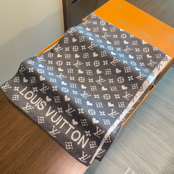 LV Latest Style Scarf 180cm Gray Knitted Cashmere 973141
