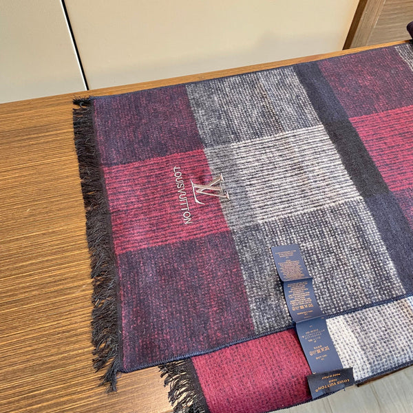 LV Scarf 180cm Purple Gray Wool Cashmere 976831