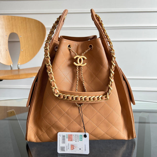 Chanel 25s Hobo Bag 40 In Caramel Brown Caviar With Gold Hardware