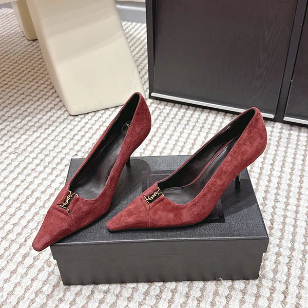 YSL 26ss High Heel Pumps 75 Burgundy Suede 654699