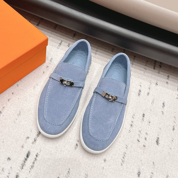 HM 26s Kelly Paris Loafers Light Blue Suede Silver Hardware