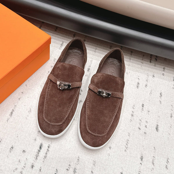 HM 26s Kelly Paris Loafers Dark Brown Suede Silver Hardware