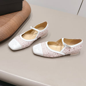 CC 26s Square-toe Ballet Flat White Pink Sheepskin 875988