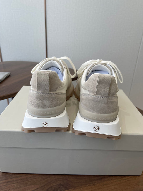Brunello Flannel Runners With Monili Ivory Grey Suede 624477