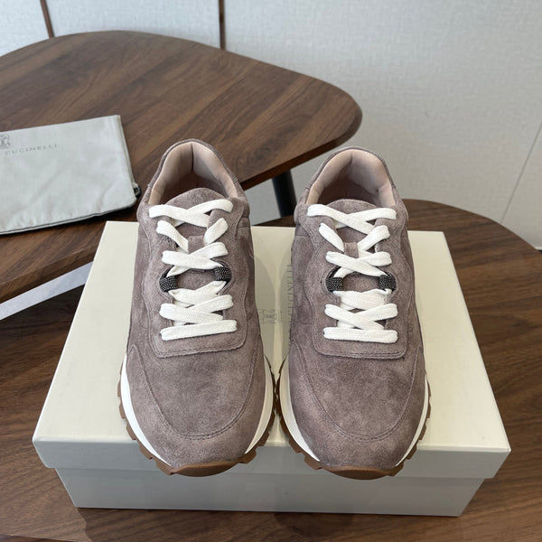 Brunello Runners With Shiny Details Taupe Suede 624481