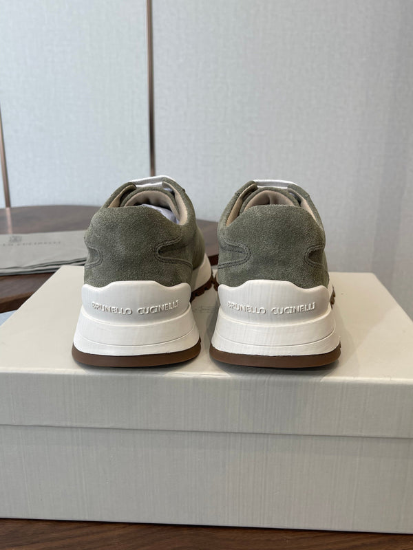 Brunello Runners With Shiny Tab Olive Suede 624491