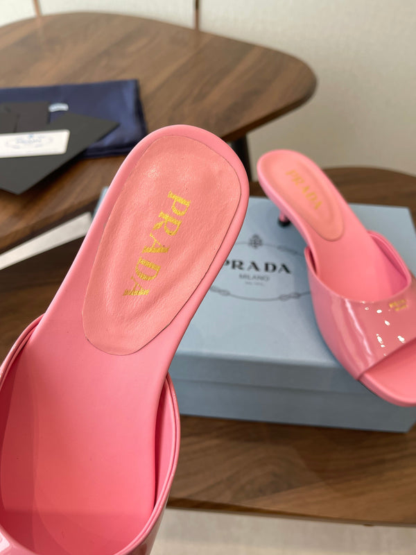 Prada Kitten Heel Sandals Pink Patent Leather 727642