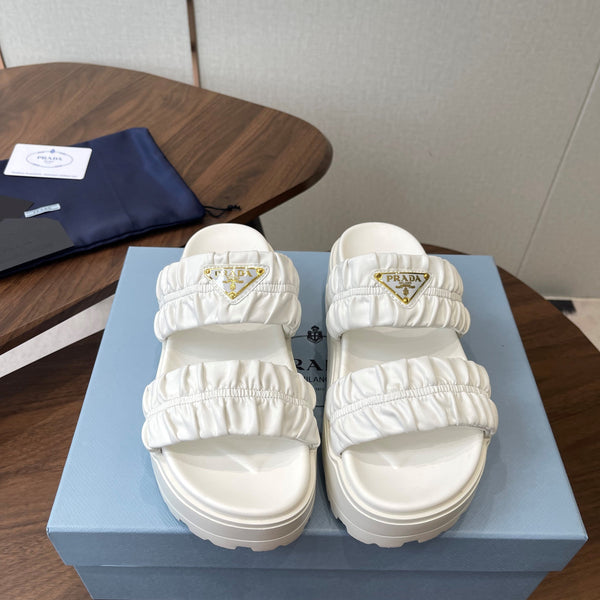 Prada 26s Flatform Slides White Matelassé Leather 727651